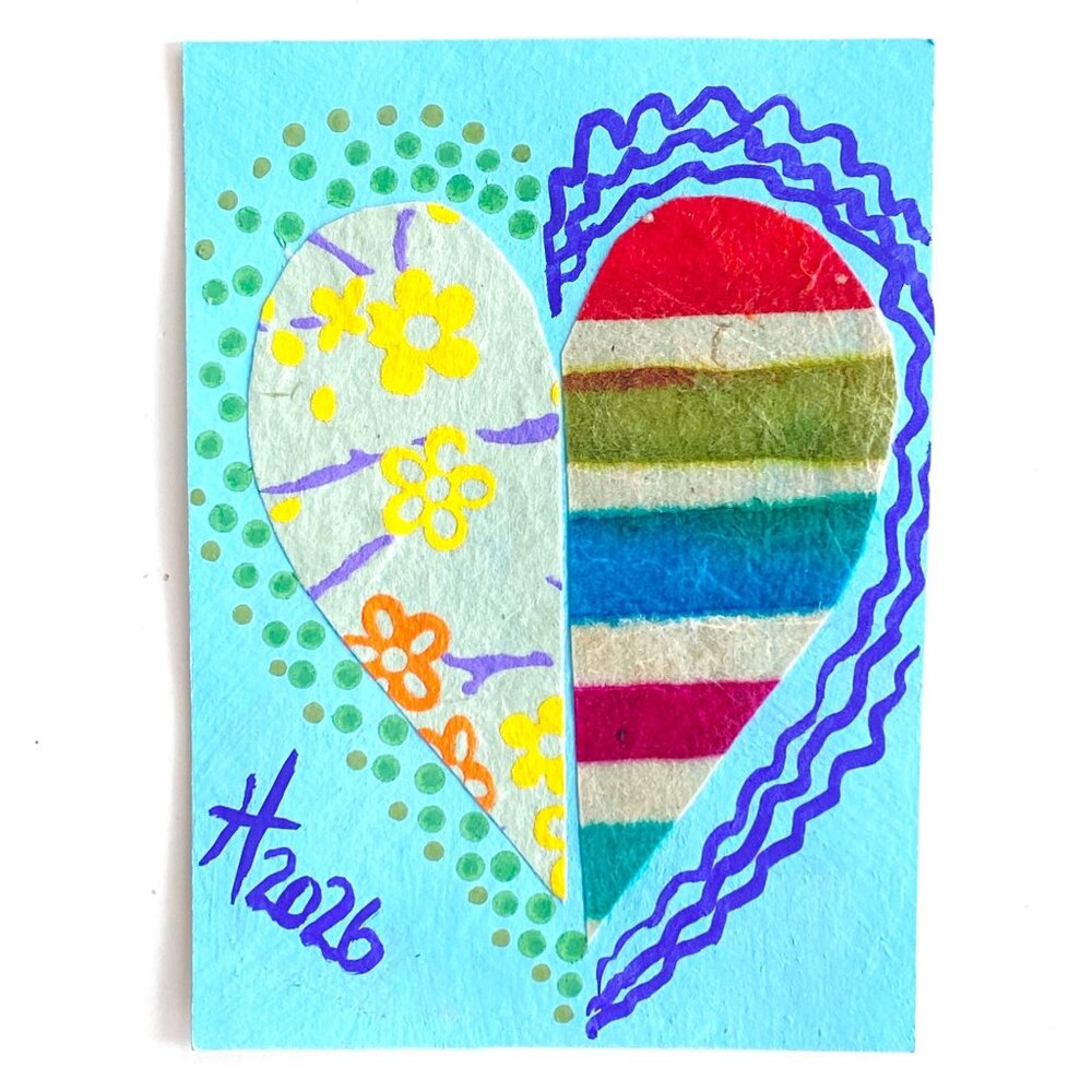ACEO Original Art Acrylic Collage Heart Mixed Media ATC